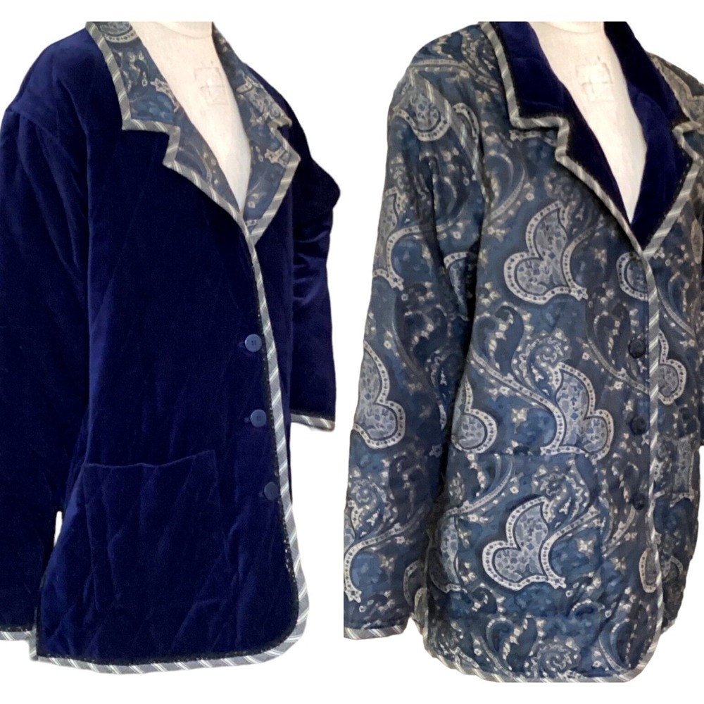 Koos of Course Vintage Reversible Velvet Jacket Plus Sz 1X Blue #166N